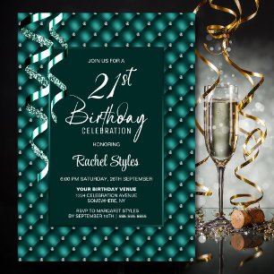 Green Diamond Pattern 21st Birthday Party Invitation