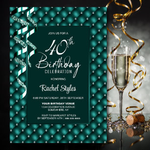 Green Diamond Pattern 40th Birthday Party Invitation