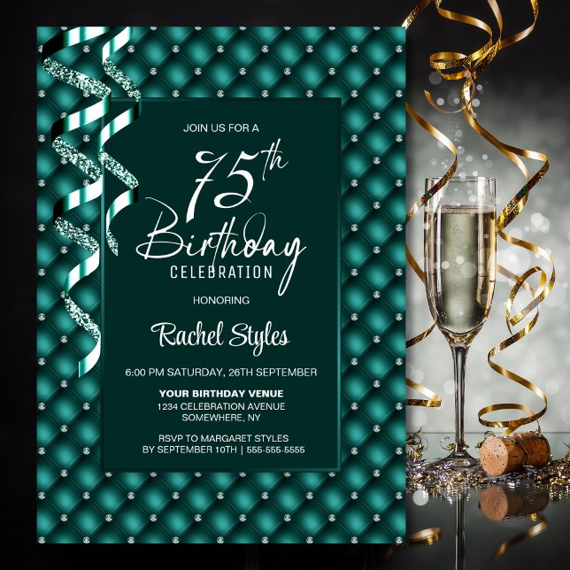 Green Diamond Pattern 75th Birthday Party Invitation (Creator Uploaded)