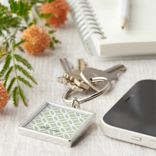 Green Diamond Pattern Personalised Keychain