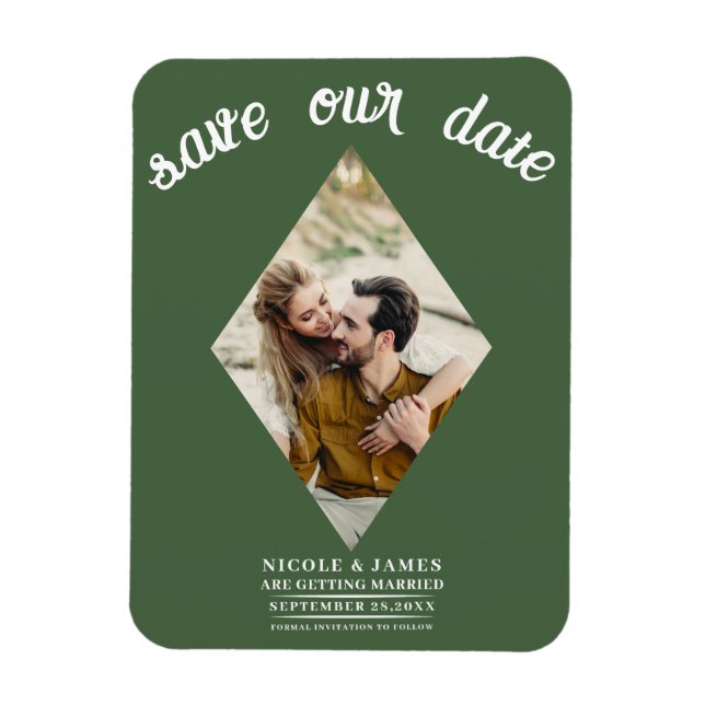 Green Diamond Photo Wedding Save the Date Magnet (Vertical)