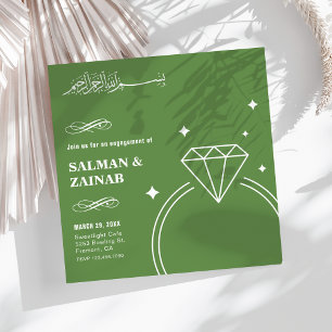 Green Diamond Ring Islamic Muslim Engagement Invitation