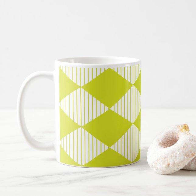 Green Diamond Stripes Pattern  Coffee Mug (With Donut)