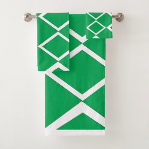 Green Diamond Triangle Geometric Pattern Bath Towel Set