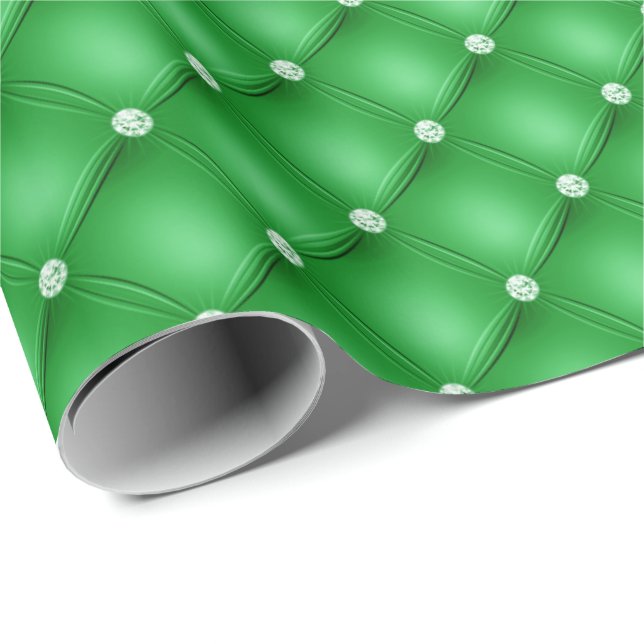 Green Diamonds Christmas Wrapping Paper (Roll Corner)