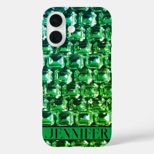 Green Diamonds, green gemstone jewellery pattern  iPhone 16 Case