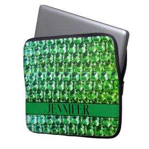 Green Diamonds, green gemstone jewellery pattern  Laptop Sleeve