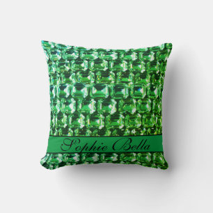 Green Diamonds, green vintage gemstones pattern Cushion