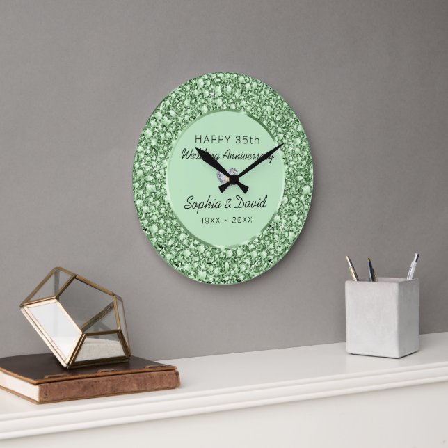 Green Diamonds Look Wedding Anniversary  Large Clock (Office)