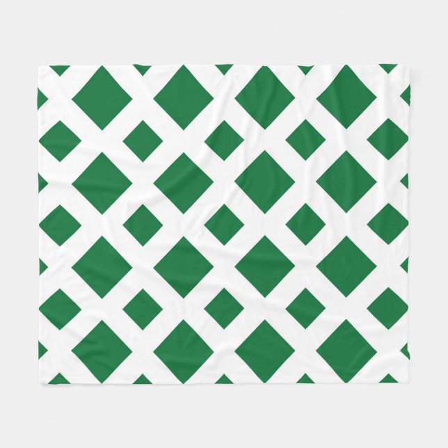 Green Diamonds on White Fleece Blanket (Front (Horizontal))