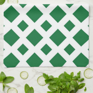 Green Diamonds on White Tea Towel