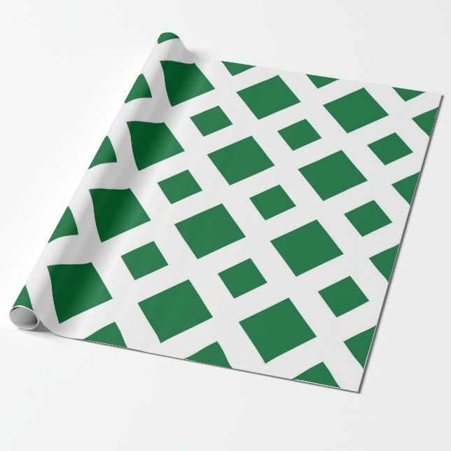 Green Diamonds on White Wrapping Paper (Unrolled)