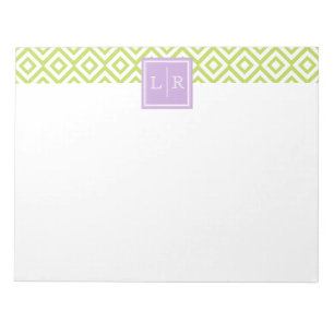 Green Diamonds Pattern and Monogram Notepad