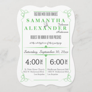 Green Die Cut Bracket Art Deco Wedding Invite