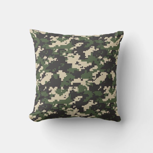 Green Digital Camouflage Pattern Cushion (Front)