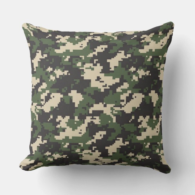 Green Digital Camouflage Pattern Cushion (Front)