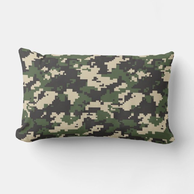 Green Digital Camouflage Pattern Lumbar Cushion (Front)