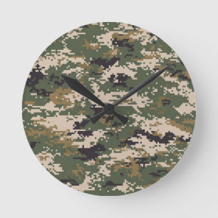 Green Digital Camouflage Pattern Round Clock