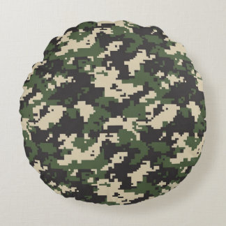 Green Digital Camouflage Pattern Round Cushion