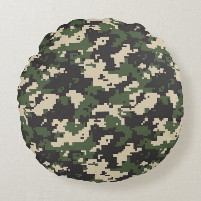 Green Digital Camouflage Pattern Round Cushion (Front)