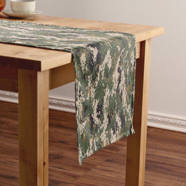Green Digital Camouflage Pattern Short Table Runner (In Situ)