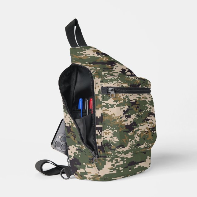 Green Digital Camouflage Pattern Sling Bag (Open)