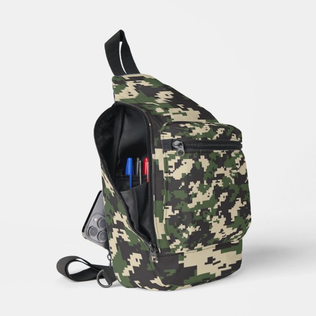 Green Digital Camouflage Pattern Sling Bag (Open)