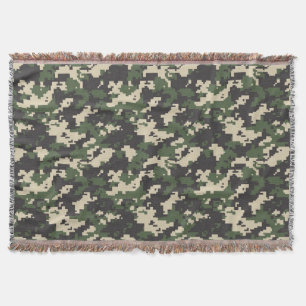 Green Digital Camouflage Pattern Throw Blanket