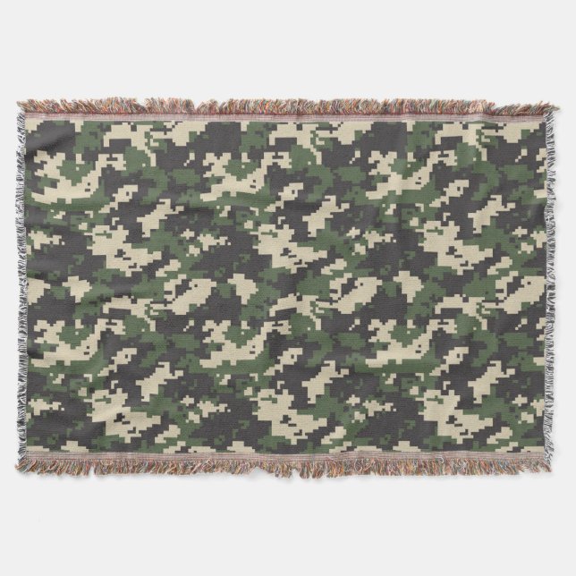 Green Digital Camouflage Pattern Throw Blanket (Front)