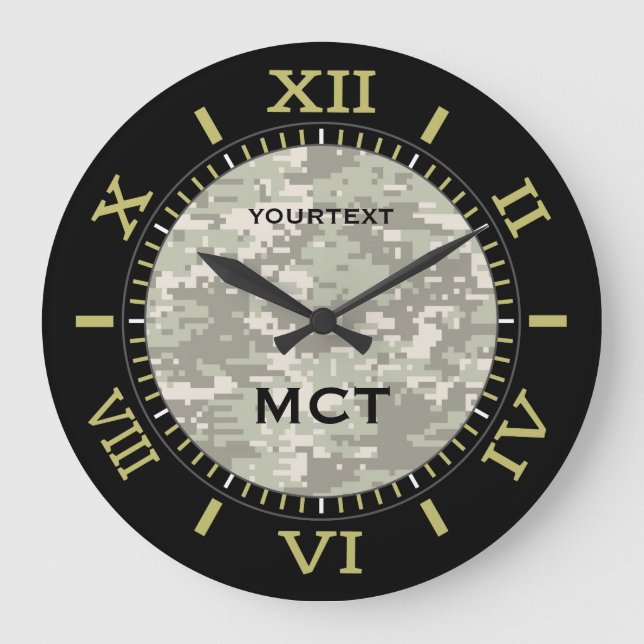 Green Digital Camouflage Personalized Monogram Large Clock (Front)