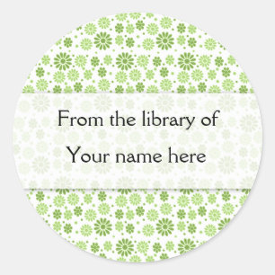 Green Digital Flowers Personalised Bookplates Classic Round Sticker