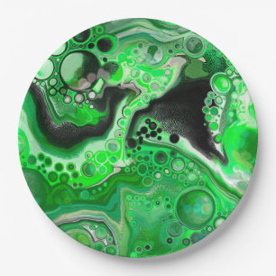 Green Digital Fluid Marble Art     Paper Plate