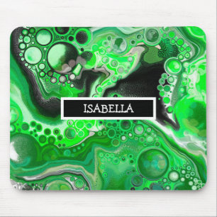 Green Digital Fluid Marble Art Personalised   Mouse Pad