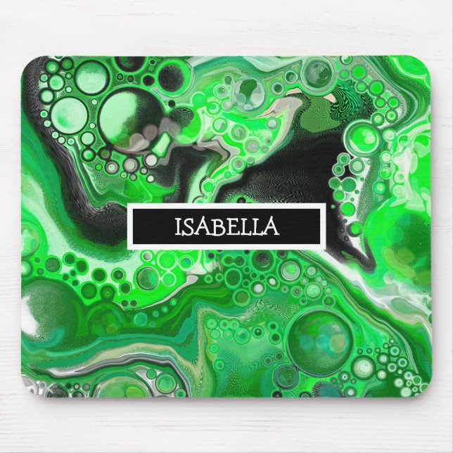 Green Digital Fluid Marble Art Personalised   Mouse Pad (Front)