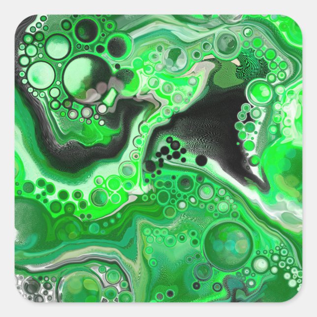 Green Digital Fluid Marble Art   Square Sticker (Front)