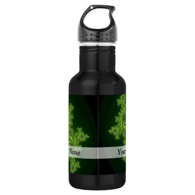 Green  digital fractal pattern 532 ml water bottle (Front)