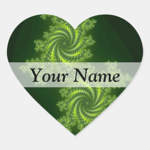 Green digital fractal pattern heart sticker