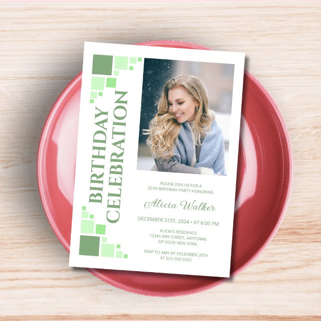 Green Digital Frame Corner Photo Birthday  Invitation (Creator Uploaded)