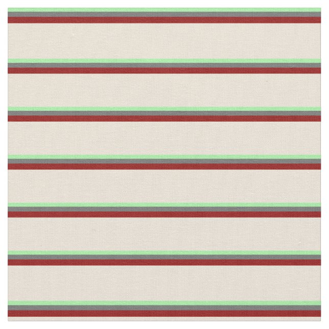 Green, Dim Grey, Dark Red & Bisque Stripes Fabric (Close Up)