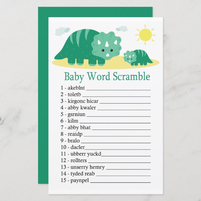 Green Dino Baby word scramble game (Front/Back)