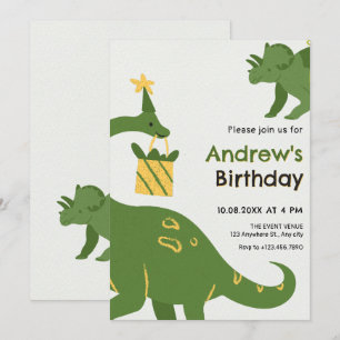 Green dino birthday invitation