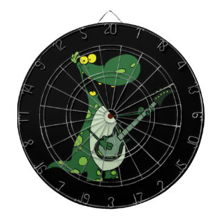 green dino holding guitar graphic dartboard