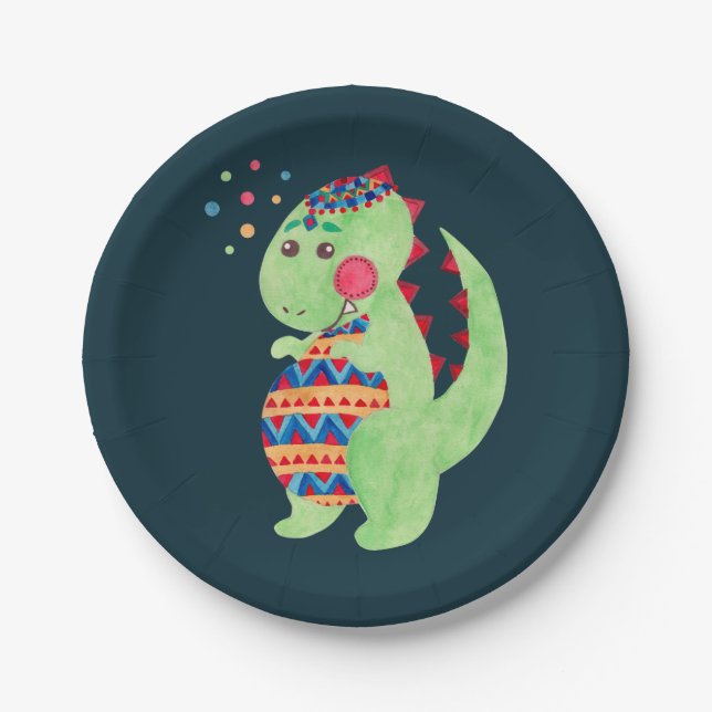 Green Dino Paper Plate (Front)
