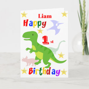 Green Dinosaur 1st Birthday Card