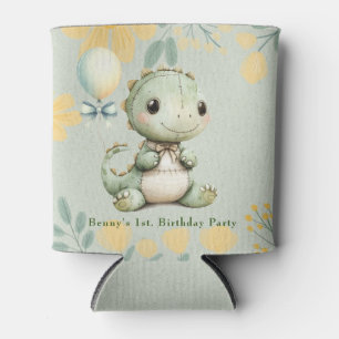 Green Dinosaur 1st Birthday Party Gift Can Cooler