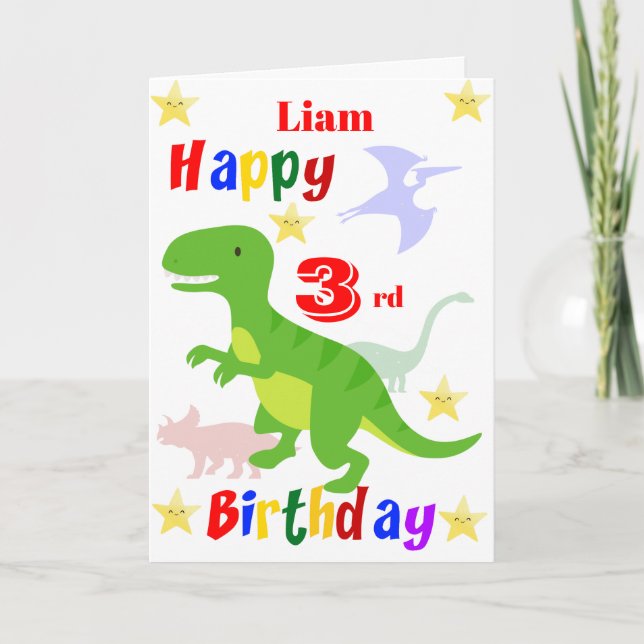 Green Dinosaur 3rd Birthday Card (Front)