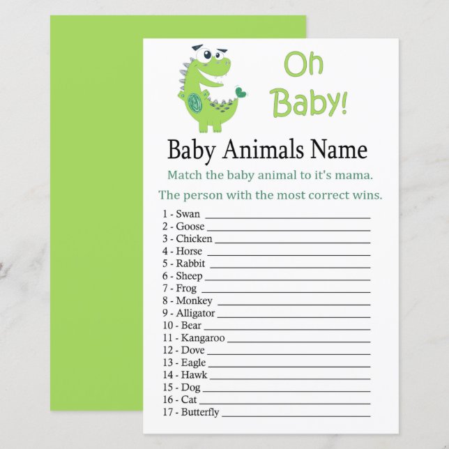 Green Dinosaur  Baby Animals Name Game (Front/Back)