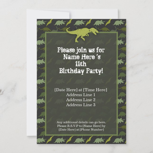 Green Dinosaur Birthday Invitation (Front)