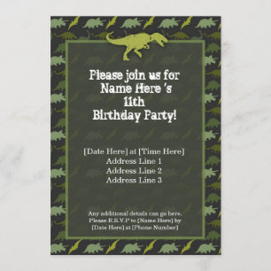 Green Dinosaur Birthday Invitation