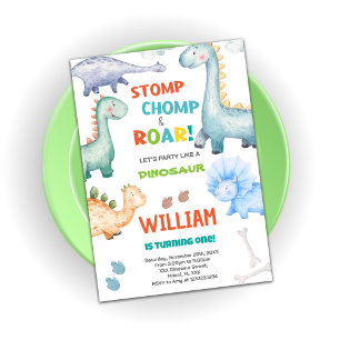 Green Dinosaur Birthday Invitations